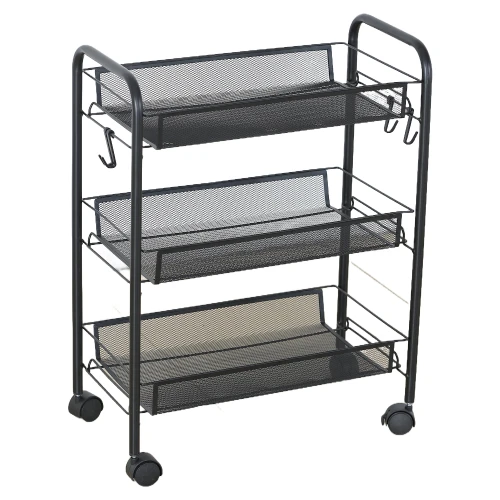 Ραφιέρα Κουζίνας CARRELLO Τροχήλατη Με 3 Ράφια Μαύρο Μέταλλο 44x26x63cm