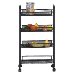 Ραφιέρα Κουζίνας CARRELLO Τροχήλατη Με 4 Ράφια Μαύρο Μέταλλο 43x26x84cm
