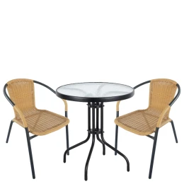 Σετ Τραπεζαρία Κήπου EARTH Μαύρο/Μπεζ Μέταλλο/Rattan/Γυαλί Με 2 Πολυθρόνες 14990484