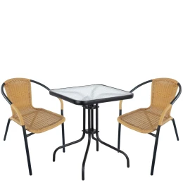 Σετ Τραπεζαρία Κήπου MARS Μαύρο/Μπεζ Rattan/Γυαλί/Μέταλλο Με 2 Πολυθρόνες 14990487