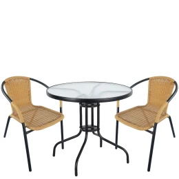 Σετ Τραπεζαρία Κήπου EARTH Μαύρο/Μπεζ Rattan/Γυαλί/Μέταλλο Με 2 Πολυθρόνες 14990489