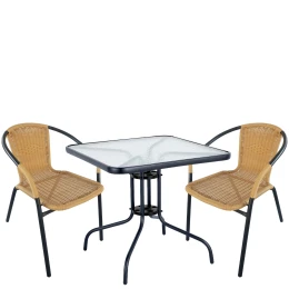 Σετ Τραπεζαρία Κήπου MARS Μαύρο/Μπεζ Rattan/Γυαλί/Μέταλλο Με 2 Πολυθρόνες 14990490