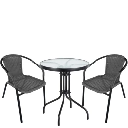 Σετ Τραπεζαρία Κήπου EARTH Μαύρο/Γκρι Rattan/Γυαλί/Μέταλλο Με 2 Πολυθρόνες 14990493