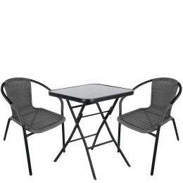 Σετ Τραπεζαρία Κήπου TAURUS Μαύρο/Γκρι Rattan/Γυαλί/Μέταλλο Με 2 Πολυθρόνες 14990496