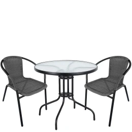 Σετ Τραπεζαρία Κήπου EARTH Μαύρο/Γκρι Rattan/Γυαλί/Μέταλλο Με 2 Πολυθρόνες 14990497