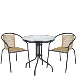 Σετ Τραπεζαρία Κήπου EARTH Μαύρο/Φυσικό Rattan/Γυαλί/Μέταλλο Με 2 Πολυθρόνες 14990516
