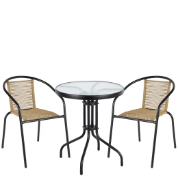 Σετ Τραπεζαρία Κήπου EARTH Μαύρο/Φυσικό Rattan/Γυαλί/Μέταλλο Με 2 Πολυθρόνες 14990523