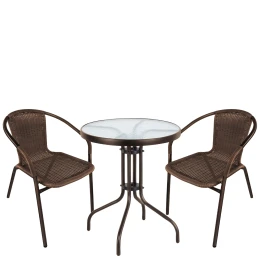 Σετ Τραπεζαρία Κήπου EARTH Καφέ Rattan/Γυαλί/Μέταλλο Με 2 Πολυθρόνες 14990524