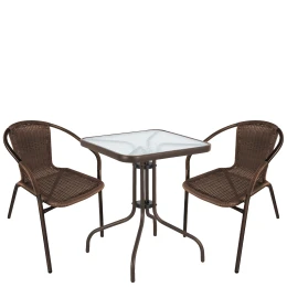 Σετ Τραπεζαρία Κήπου MARS Καφέ Rattan/Γυαλί/Μέταλλο Με 2 Πολυθρόνες 14990525