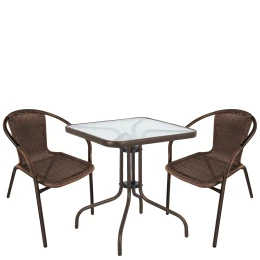 Σετ Τραπεζαρία Κήπου MARS Καφέ Rattan/Γυαλί/Μέταλλο Με 2 Πολυθρόνες 14990526