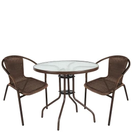 Σετ Τραπεζαρία Κήπου EARTH Καφέ Rattan/Γυαλί/Μέταλλο Με 2 Πολυθρόνες 14990527