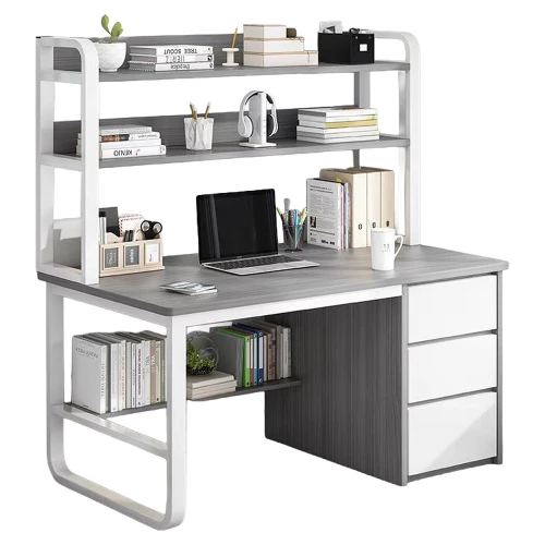 Γραφείο MERGELLUS Με Ράφια Γκρι/Λευκό MDF/Μέταλλο 120x50x147cm