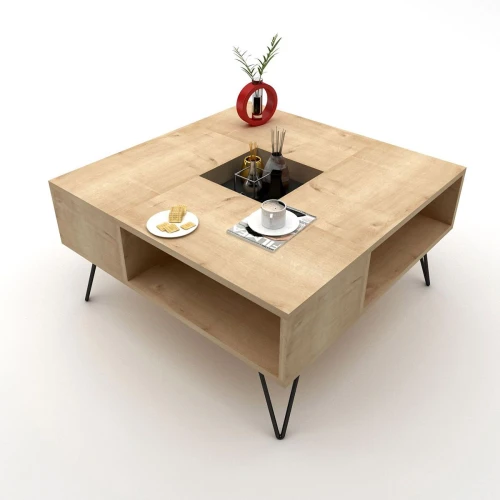 Τραπεζάκι Σαλονιού DONOUSA Δρυς/Μαύρο 80x80x38.6cm
