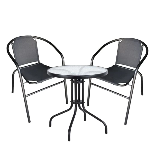 Σετ Τραπεζαρία Κήπου EARTH Μέταλλο Μαύρο Με 2 Πολυθρόνες