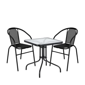 Σετ Τραπεζαρία Κήπου MARS Μέταλλο Μαύρο/Γκρι Με 2 Πολυθρόνες