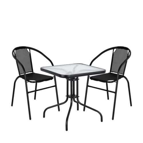Σετ Τραπεζαρία Κήπου MARS Μέταλλο Μαύρο/Γκρι Με 2 Πολυθρόνες