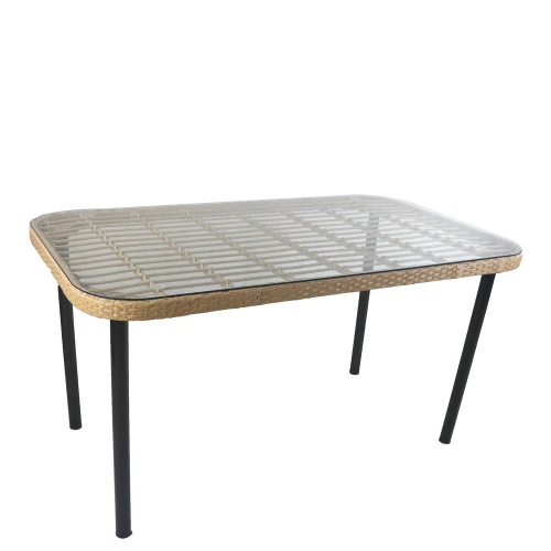 Τραπέζι Κήπου AMPIUS Φυσικό/Μαύρο Μέταλλο/Rattan/Γυαλί 160x90x73cm