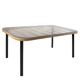 Τραπέζι Κήπου AMPIUS Φυσικό/Μαύρο Μέταλλο/Rattan/Γυαλί 160x90x73cm