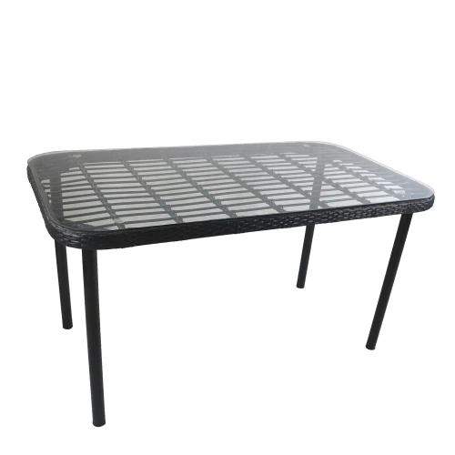 Τραπέζι Κήπου AMPIUS Μαύρο Μέταλλο/Rattan/Γυαλί 160x90x73cm
