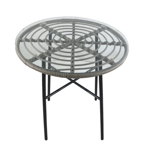 Τραπέζι Κήπου APPIUS Γκρι/Μαύρο Μέταλλο/Rattan/Γυαλί 70x70x74cm