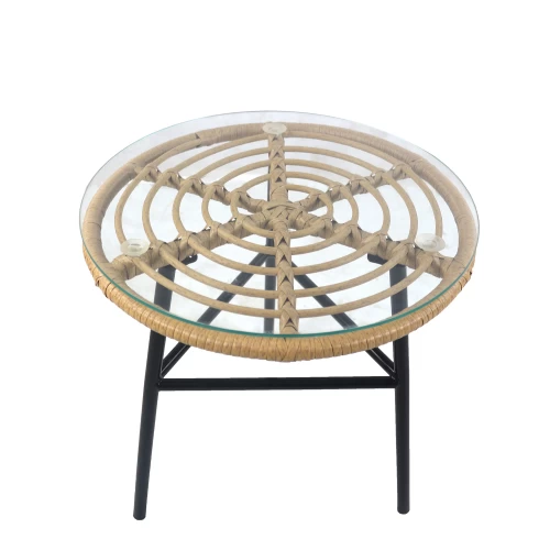 Τραπέζι Κήπου ARELLIUS Φυσικό/Μαύρο Μέταλλο/Rattan/Γυαλί 45x45x46cm