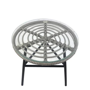 Τραπέζι Κήπου ARELLIUS Γκρι/Μαύρο Μέταλλο/Rattan/Γυαλί 45x45x46cm