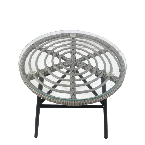 Τραπέζι Κήπου ARELLIUS Γκρι/Μαύρο Μέταλλο/Rattan/Γυαλί 45x45x46cm