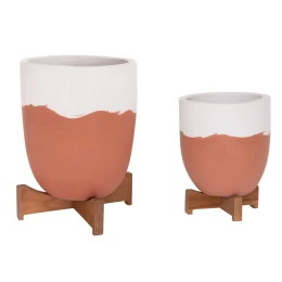 ΓΛΑΣΤΡΕΣ ΣΕΤ 2ΤΜΧ SEON HM4686.08 TERRACOTTA ΣΕ ΛΕΥΚΟ &amp; ΤΕΡΑΚΟΤΑ--TEAK ΒΑΣΗ