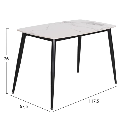 ΤΡΑΠΕΖΙ RAVEN HM9854.01 ΚΕΡΑΜΙΚΟ TOP ΜΑΤ ΛΕΥΚΟ ΜΑΡΜΑΡΟ-ΜΑΥΡΟ ΜΕΤΑΛΛΟ 120x70x73Υεκ.