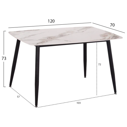 ΤΡΑΠΕΖΙ RAVEN HM9854.04 ΚΕΡΑΜΙΚΟ TOP ΜΕ ΟΨΗ ΜΑΡΜΑΡΟΥ τ.CALACATTA 120x70x73Υεκ.