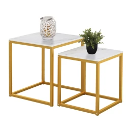 ΖΙΓΚΟΝ GRELAY 2 ΤΕΜ MDF ΟΨΗ ΜΑΡΜΑΡΟΥ &amp; ΜΕΤΑΛΛΟ HM8762.11 45Χ45Χ50εκ. &amp; 37Χ37Χ43 εκ.