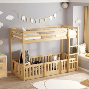 ΠΑΙΔΙΚΗ ΚΟΥΚΕΤΑ τ.MONTESSORI ΜΕ ΠΑΡΚΑΚΙ PLAYKID HM703.01 ΞΥΛΟ ΠΕΥΚΟΥ ΦΥΣΙΚΟ ΓΙΑ 190x90εκ