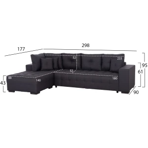 ΓΩΝΙΑΚΟΣ ΚΑΝΑΠΕΣ-ΚΡΕΒΑΤΙ ΜΕ ΑΠΟΘ.ΧΩΡΟ TRENDSTON HM3302.01L ΓΚΡΙ ΥΦΑΣΜΑ 298x177x95Υεκ