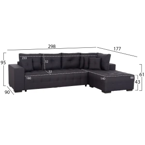 ΓΩΝΙΑΚΟΣ ΚΑΝΑΠΕΣ-ΚΡΕΒΑΤΙ ΜΕ ΑΠΟΘ.ΧΩΡΟ TRENDSTON HM3302.01R ΓΚΡΙ ΥΦΑΣΜΑ 298x177x95Υεκ