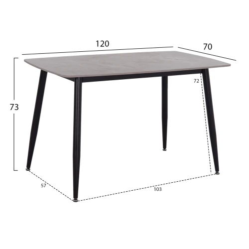 ΤΡΑΠΕΖΙ RAVEN HM9854.13 ΚΕΡΑΜΙΚΟ TOP ΓΚΡΙ ΜΑΡΜΑΡΟ-ΜΑΥΡΟ ΜΕΤΑΛΛΟ 120x70x73Υεκ.