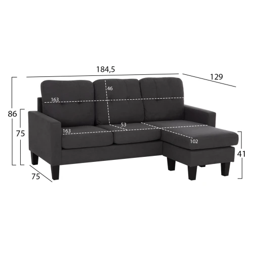 ΚΑΝΑΠΕΣ ΓΩΝΙΑ ΑΝΑΣΤΡΕΨΙΜΗ MEGGY HM3297.11 ΓΚΡΙ ΥΦΑΣΜΑ 184.5x75-129x86Yεκ.