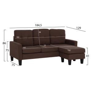 ΚΑΝΑΠΕΣ ΓΩΝΙΑ ΑΝΑΣΤΡΕΨΙΜΗ MEGGY HM3297.12 ΚΑΦΕ ΥΦΑΣΜΑ 184.5x129x86Yεκ.