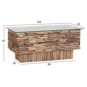 ΤΡΑΠΕΖΙ ΣΑΛΟΝΙΟΥ ΟΡΘΟΓΩΝΙΟ SPARROW HM18366 DRIFTWOOD--ΓΥΑΛΙ 105x45x47Υεκ.