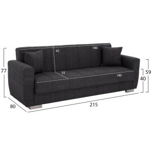 ΚΑΝΑΠΕΣ ΚΡΕΒΑΤΙ POLYA ΤΡΙΘΕΣΙΟΣ HM3240.03 ΓΚΡΙ 215x85x76Υ εκ.