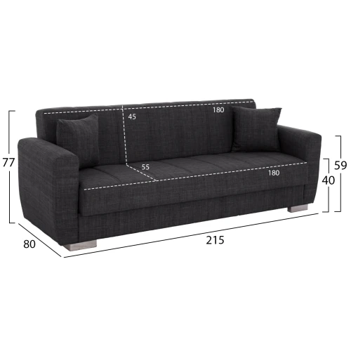 ΚΑΝΑΠΕΣ ΚΡΕΒΑΤΙ POLYA ΤΡΙΘΕΣΙΟΣ HM3240.03 ΓΚΡΙ 215x85x76Υ εκ.