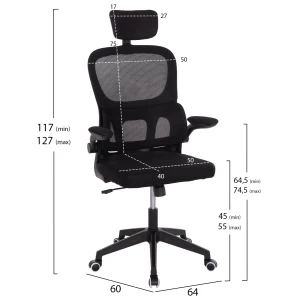 ΚΑΡΕΚΛΑ ΓΡΑΦΕΙΟΥ BASTON HM18236.01 ΜΑΥΡΟ MESH & PP ΣΚΕΛΕΤΟΣ 64x60x117-127Υεκ.