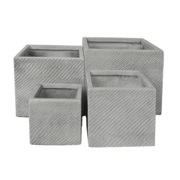 ΣΕΤ 4ΤΜΧ ΓΛΑΣΤΡΕΣ ΤΕΤΡΑΓΩΝΕΣ GARDENER HM4730 FIBERCLAY ΓΚΡΙ CEMENT 37x37x32Υεκ.