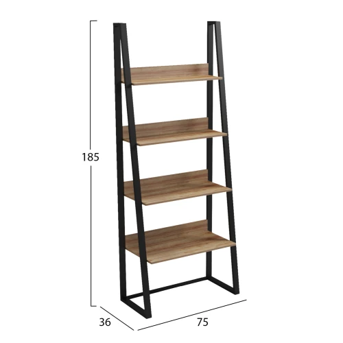 ΡΑΦΙΕΡΑ IZABEL HM18376.01 ΜΕΤΑΛΛΟ--ΜΕΛΑΜΙΝΗ ΣΕ OAK 75x36x185Υεκ.