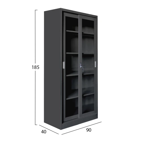 ΒΙΒΛΙΟΘΗΚΗ ΜΕ ΣΥΡΟΜΕΝΕΣ ΠΟΡΤΕΣ SIDER HM6632.01 ΜΕΤΑΛΛΙΚΗ ΜΑΥΡΗ 90x40x185Υεκ