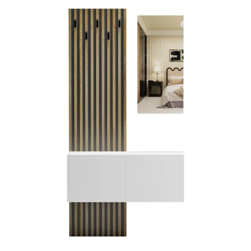 ΕΠΙΠΛΟ ΕΙΣΟΔΟΥ ΜΕ ΚΑΘΡΕΠΤΗ MYLES HM18080.01 ΜΕΛΑΜΙΝΗ ΣΟΝΑΜΑ-ΛΕΥΚΟ 100x37x200Υεκ