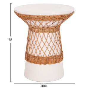 ΒΟΗΘΗΤΙΚΟ ΤΡΑΠΕΖΙ ΣΤΡΟΓΓΥΛΟ DELIA HM18167.02 FIBER CEMENT ΛΕΥΚΟ & RATTAN Φ40x45Υεκ