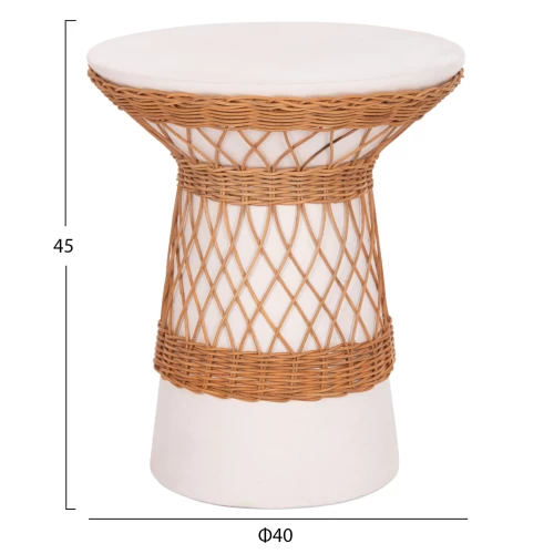 ΒΟΗΘΗΤΙΚΟ ΤΡΑΠΕΖΙ ΣΤΡΟΓΓΥΛΟ DELIA HM18167.02 FIBER CEMENT ΛΕΥΚΟ & RATTAN Φ40x45Υεκ