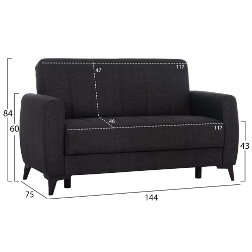 ΚΑΝΑΠΕΣ ΚΡΕΒΑΤΙ ΜΕ ΑΠΟΘ.ΧΩΡΟ ΔΙΘΕΣΙΟΣ NIKKO HM3293.01 ΓΚΡΙ ΥΦΑΣΜΑ 144x75x84Υεκ.