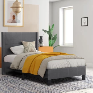 ΚΡΕΒΑΤΙ TRILLOP HM667.12 ΓΚΡΙ ΥΦΑΣΜΑ ΓΙΑ ΜΟΝΟ ΣΤΡΩΜΑ 120X200εκ.