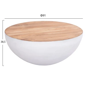 ΔΙΑΚΟΣΜΗΤΙΚΟ ΤΡΑΠΕΖΙ ΣΑΛΟΝΙΟΥ BOWL Φ91x38,5Yεκ. ΛΕΥΚΟ ΜΕ ΞΥΛΟ ΑΚΑΚΙΑΣ HM8717.23 Β'ΔΙΑΛΟΓΗΣ